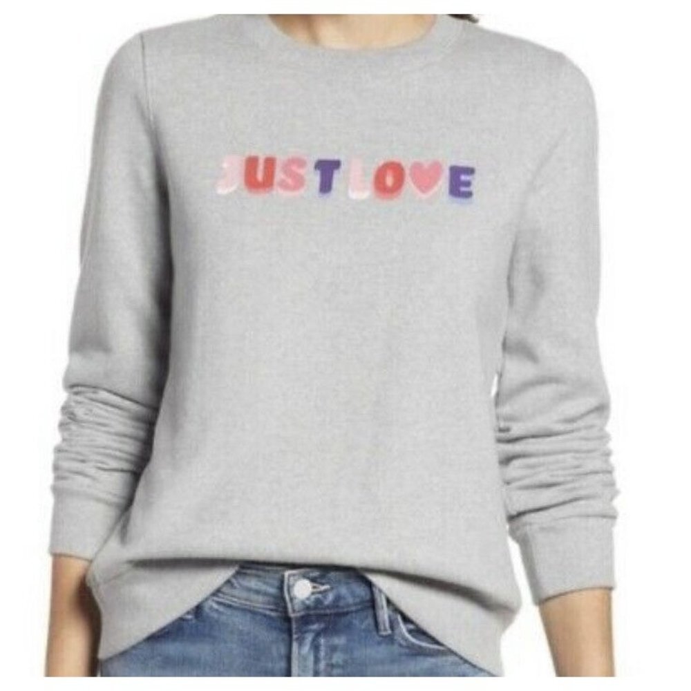HALOGEN Women’s Just Love Logo‎ Grey Long Sleeve Pullover Sweatshirt SZ XS
